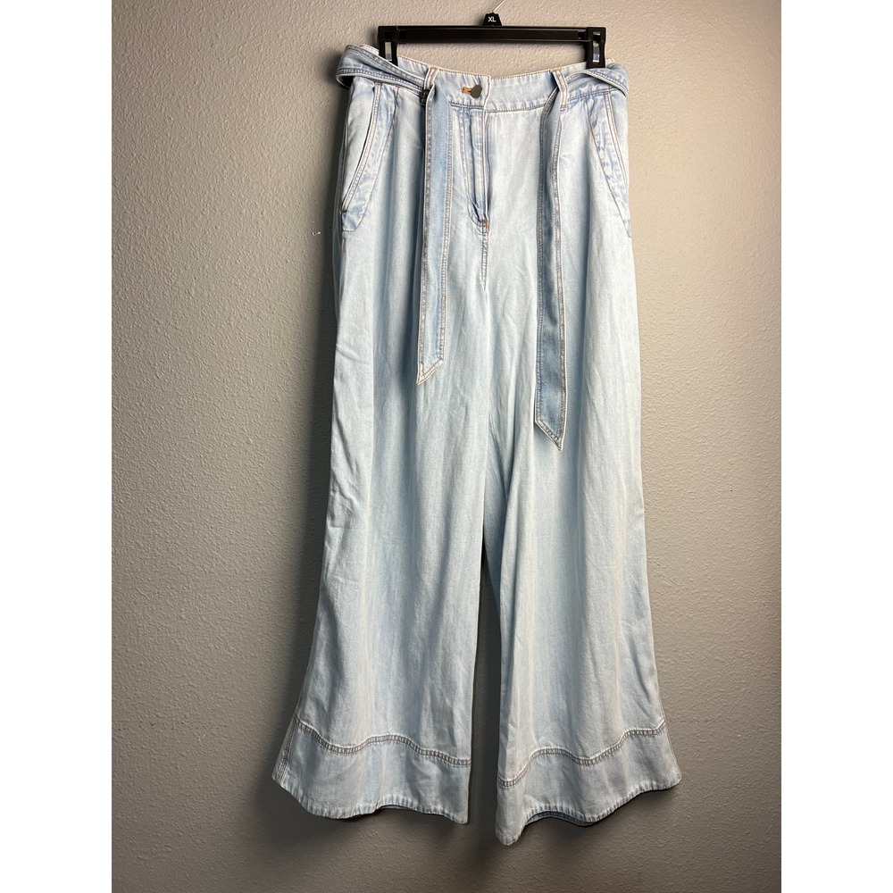 LOFT Light Wash Wide Leg Paperbagh Tie Waist Cotton Denim Jeans Blue Womens‎ 2